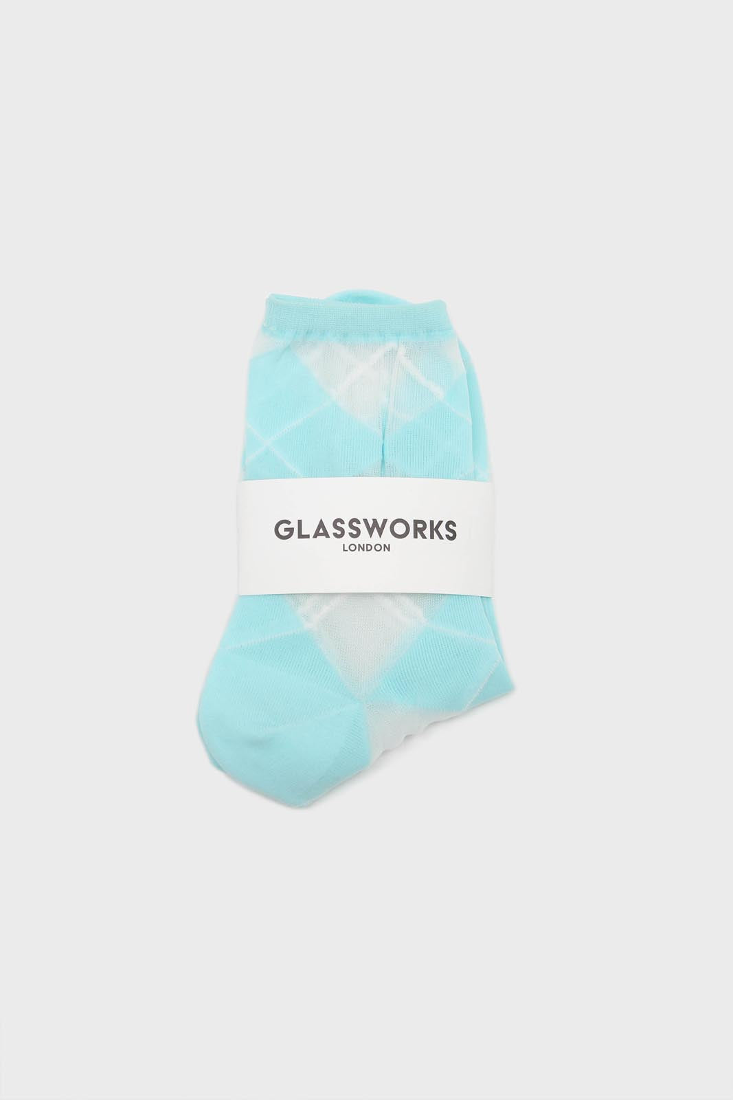 Turquoise and white argyle cotton socks
