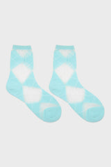 Turquoise and white argyle cotton socks