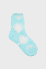 Turquoise and white argyle cotton socks