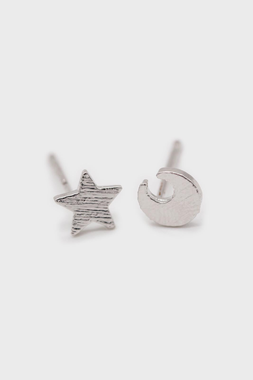 Silver moon and star stud earrings