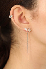 Silver moon and star stud earrings