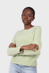 Mint green patterned brush crew neck jumper