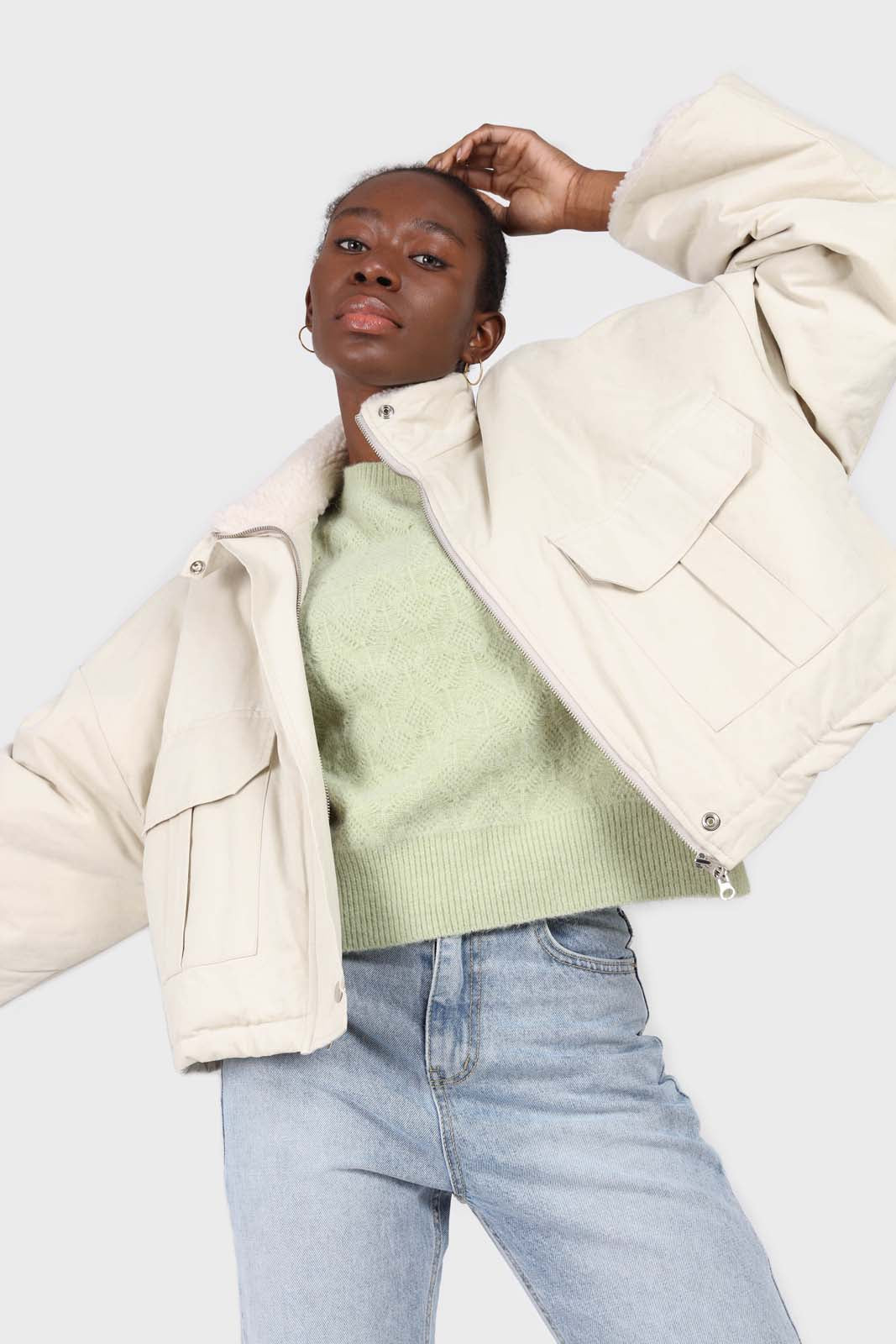 Mint green patterned brush crew neck jumper