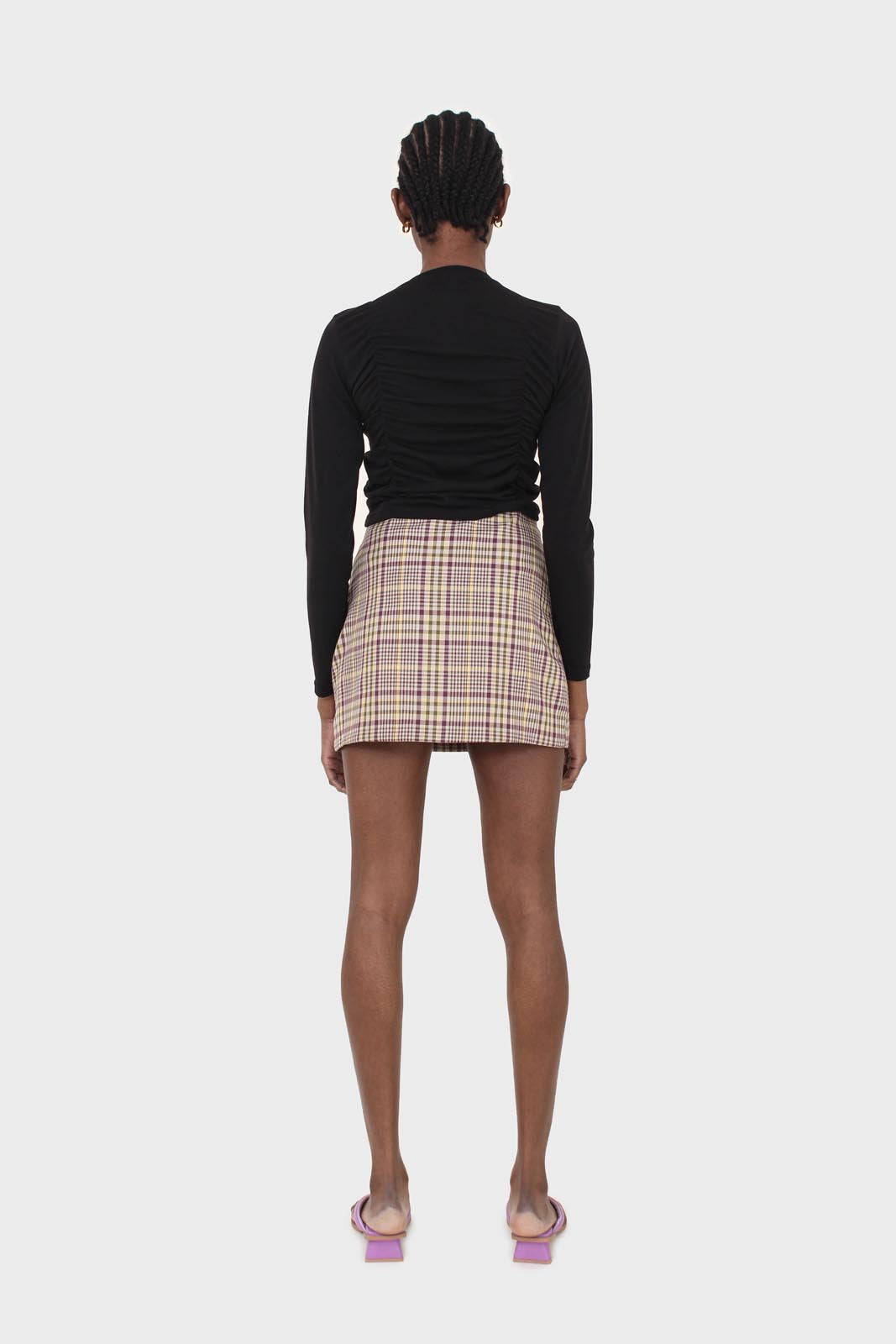 Purple and yellow checked mini skirt