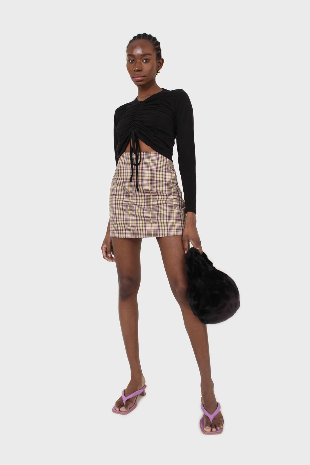 Purple and yellow checked mini skirt