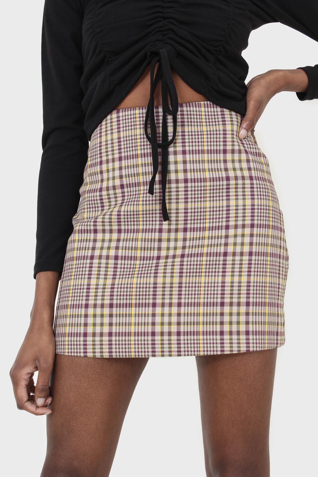 Purple and yellow checked mini skirt