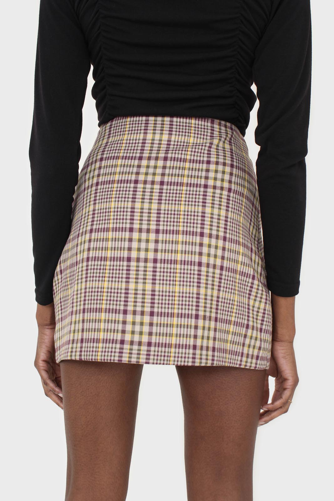 Purple and yellow checked mini skirt