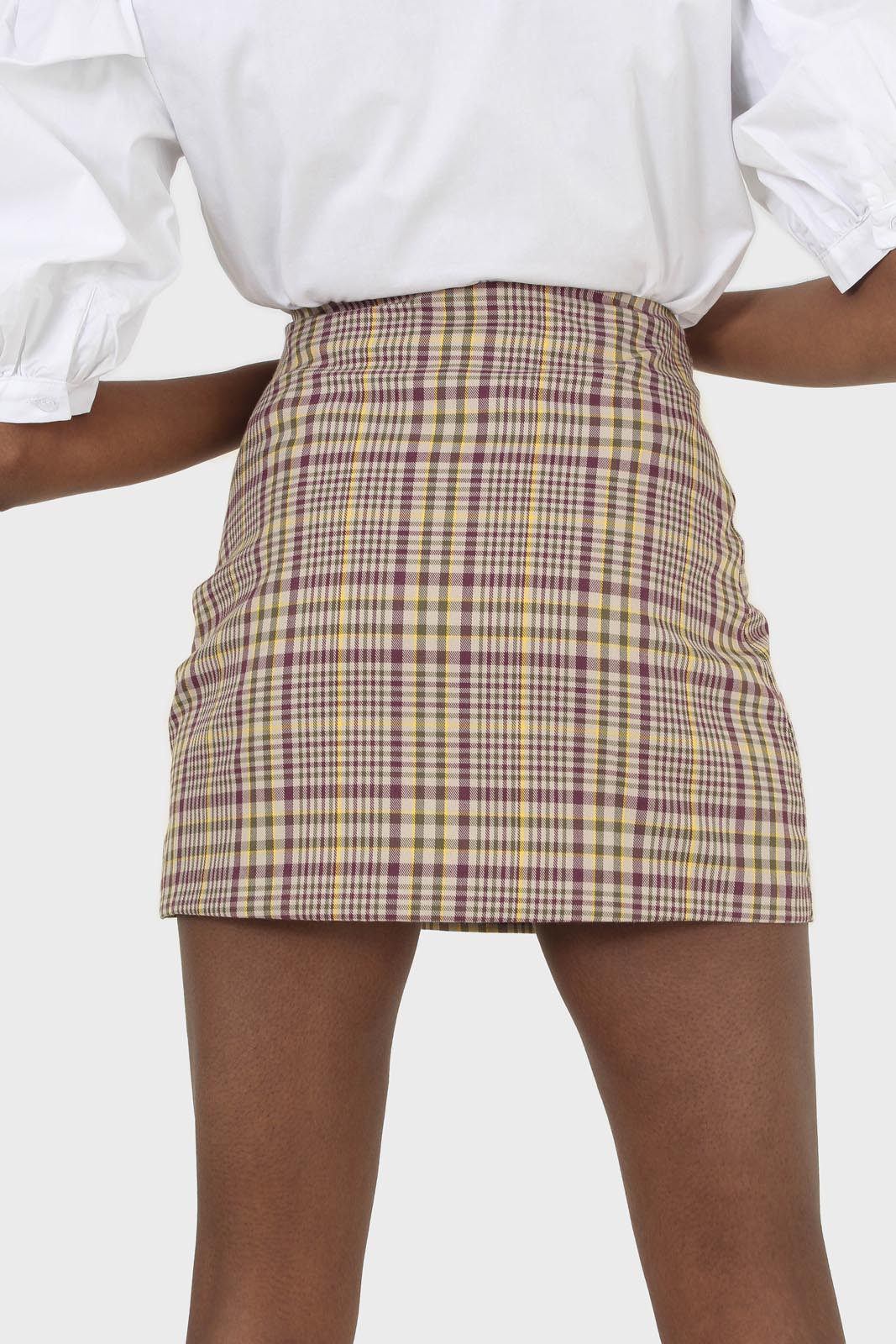 Purple and yellow checked mini skirt