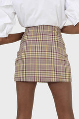 Purple and yellow checked mini skirt