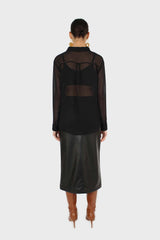Black sheer silky shirt blouse