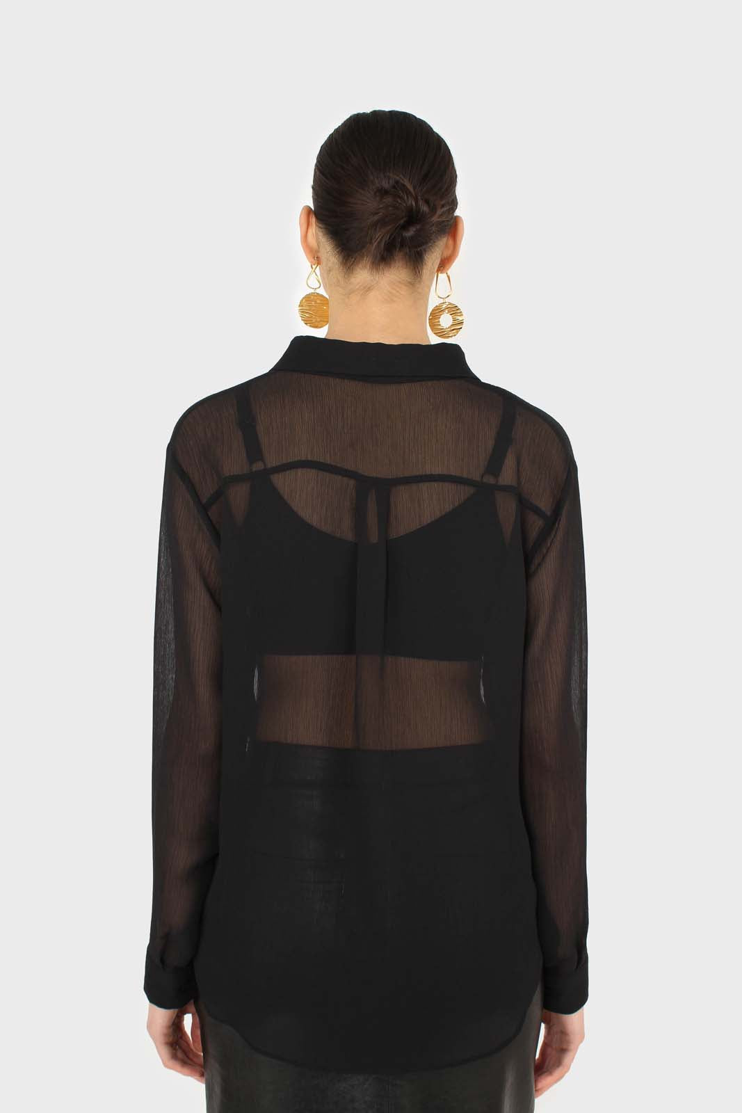 Black sheer silky shirt blouse