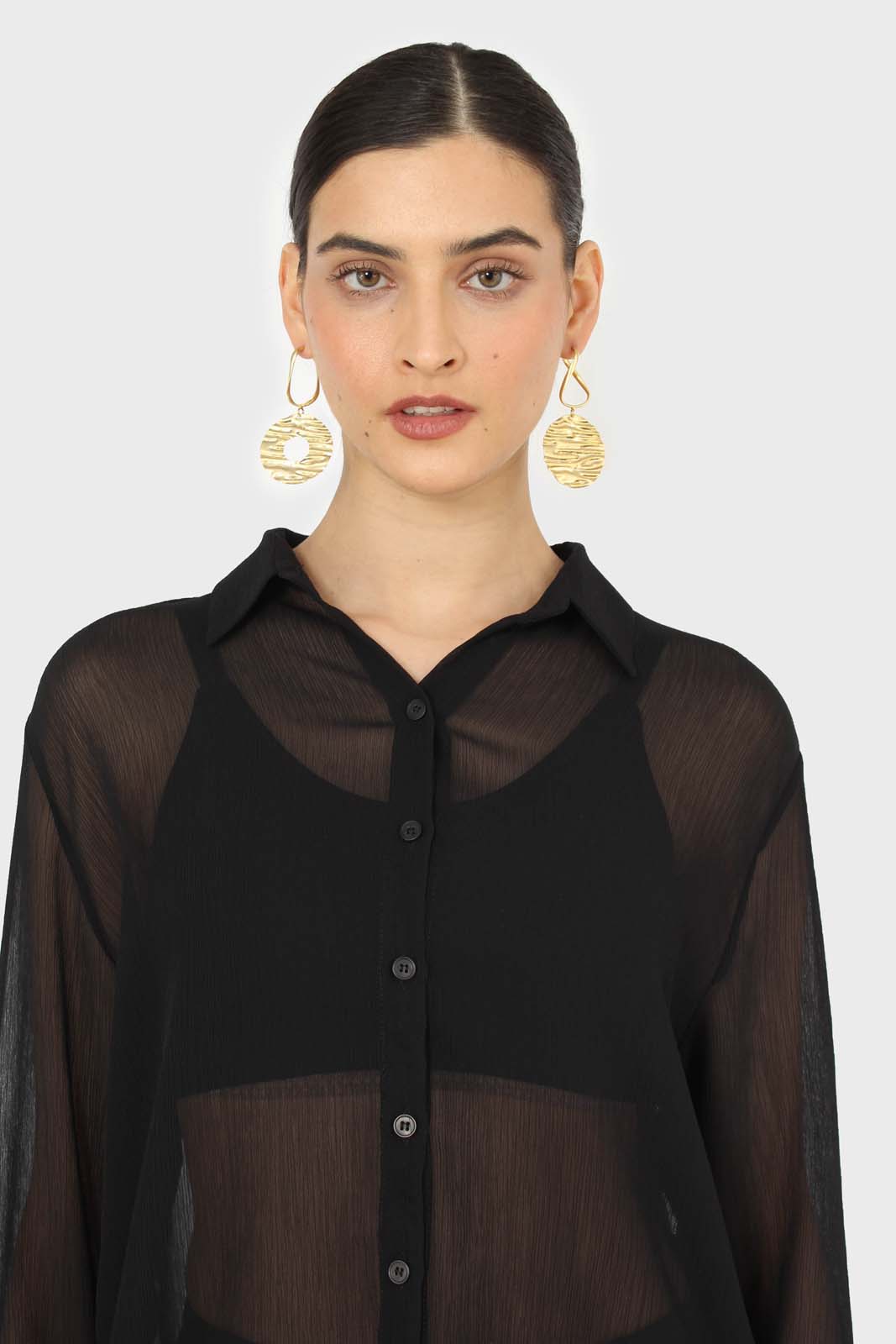 Black sheer silky shirt blouse