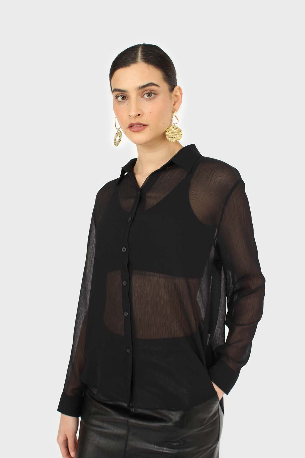 Black sheer silky shirt blouse