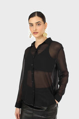 Black sheer silky shirt blouse