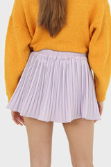 Lilac pleated silky mini skirt