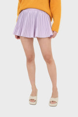 Lilac pleated silky mini skirt