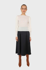 Navy silky flare front pocket midi skirt