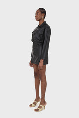 Black vegan leather skirt boiler suit