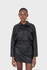 Black vegan leather skirt boiler suit