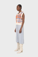 Light blue vegan leather wide leg short trousers