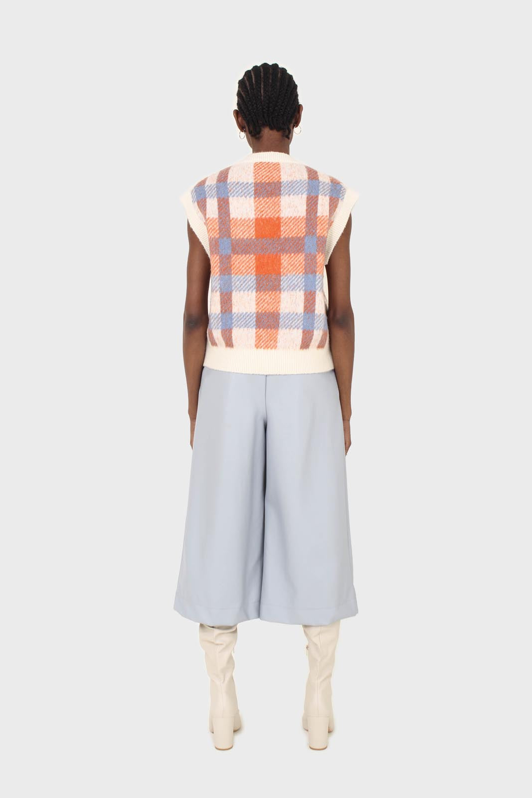 Light blue vegan leather wide leg short trousers
