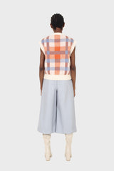 Light blue vegan leather wide leg short trousers