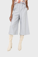 Light blue vegan leather wide leg short trousers
