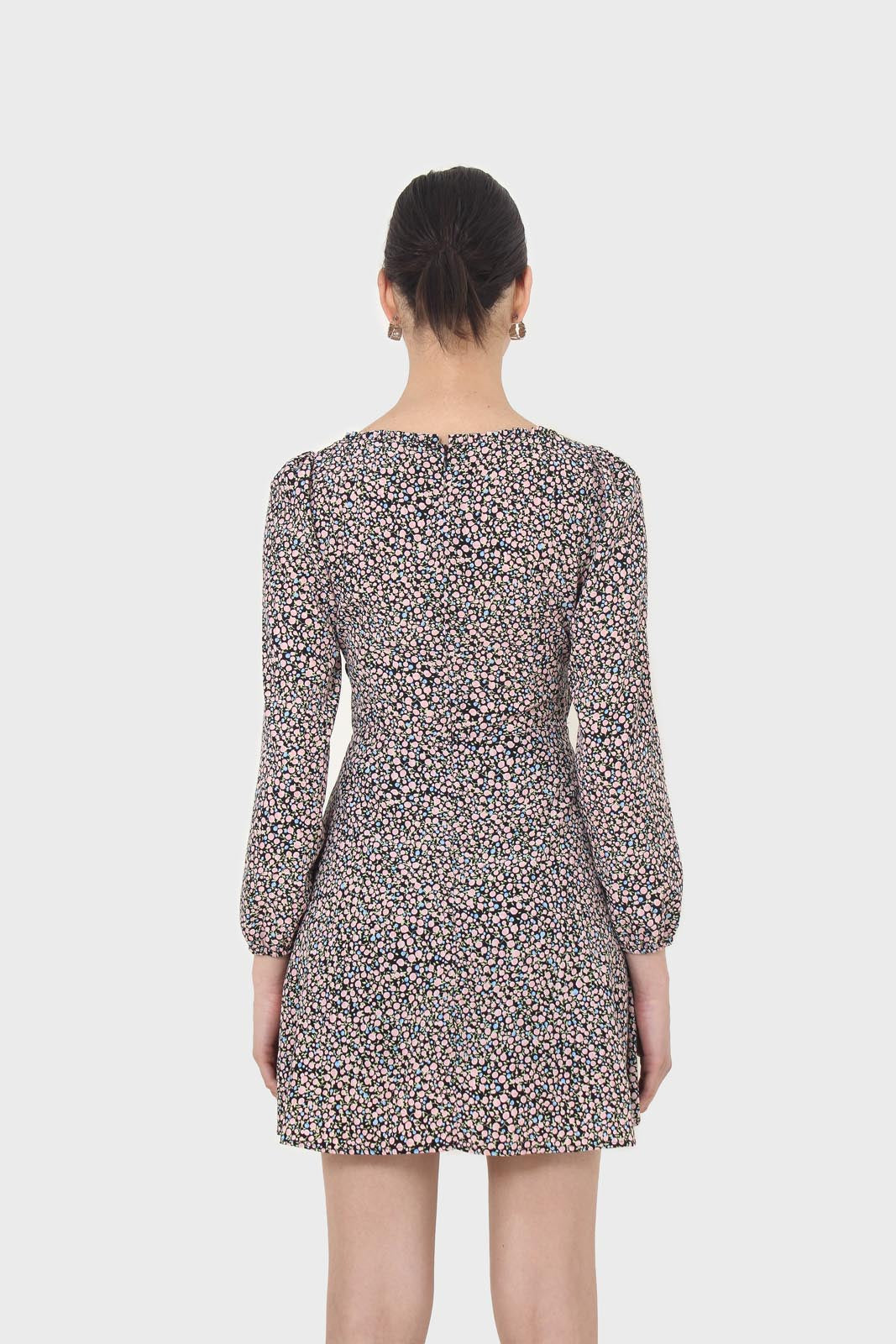 Black pink and blue floral wrap midi dress
