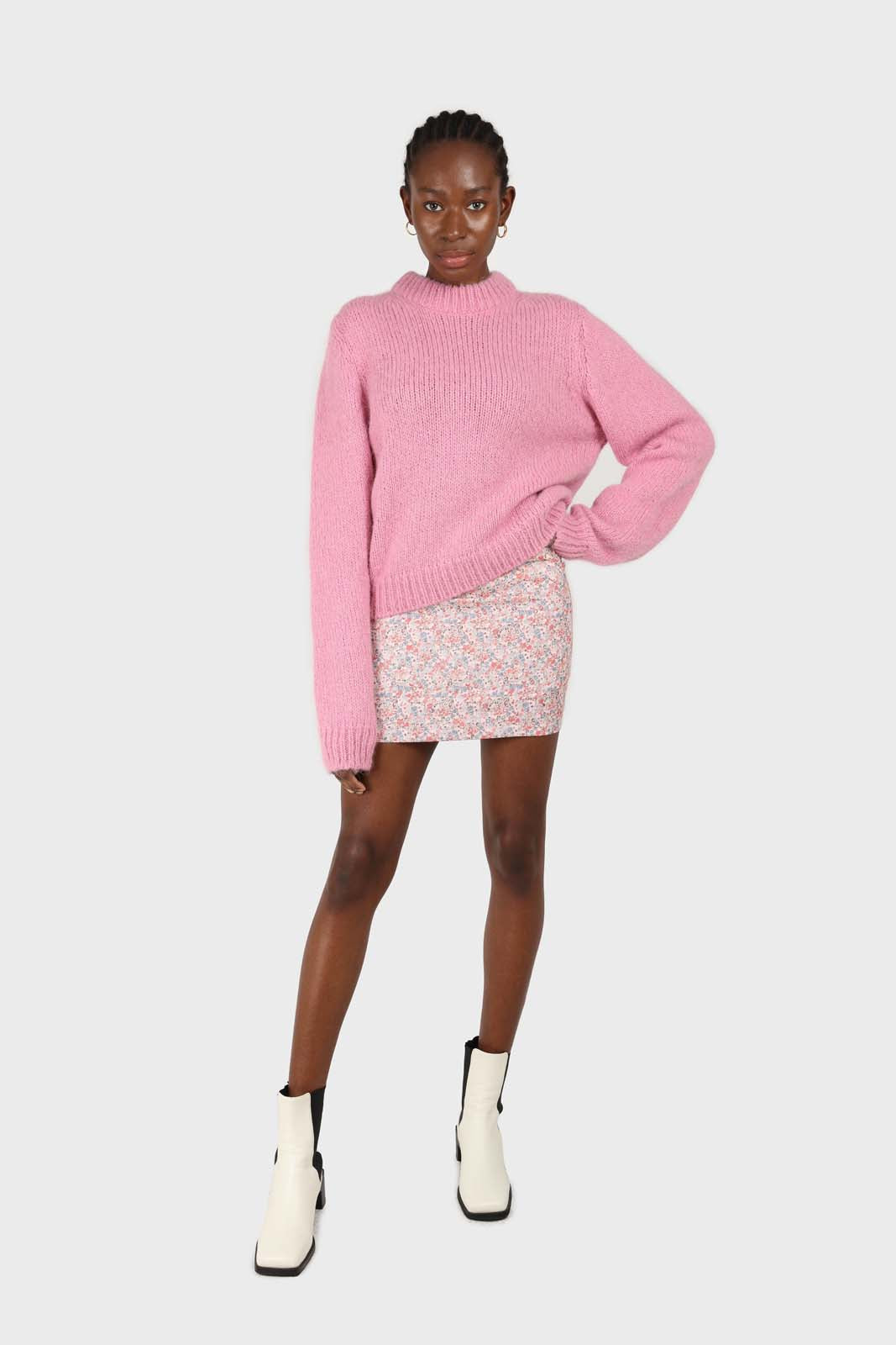 Pink ditsy floral print mini skirt