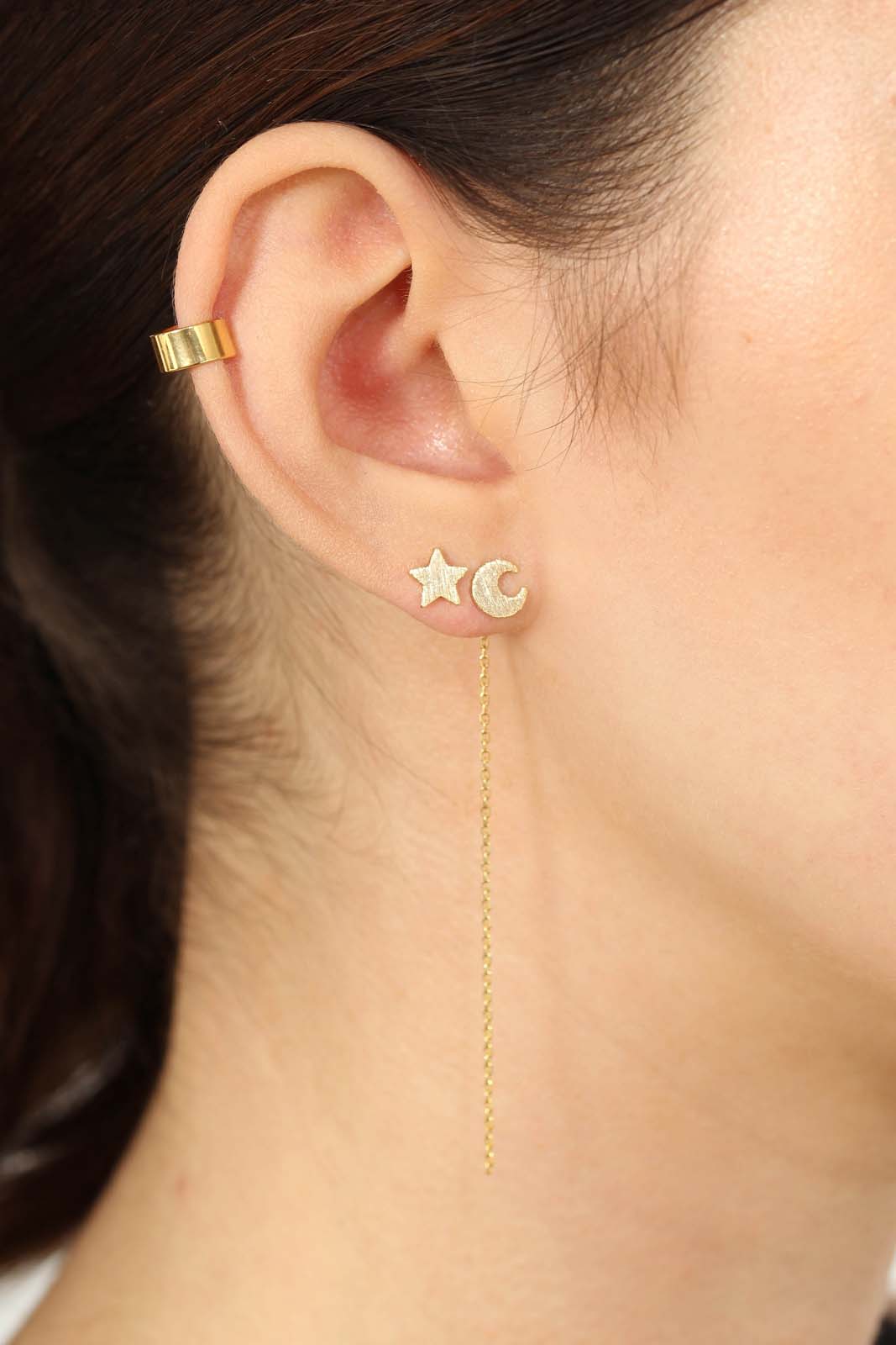 Gold moon and star stud earrings
