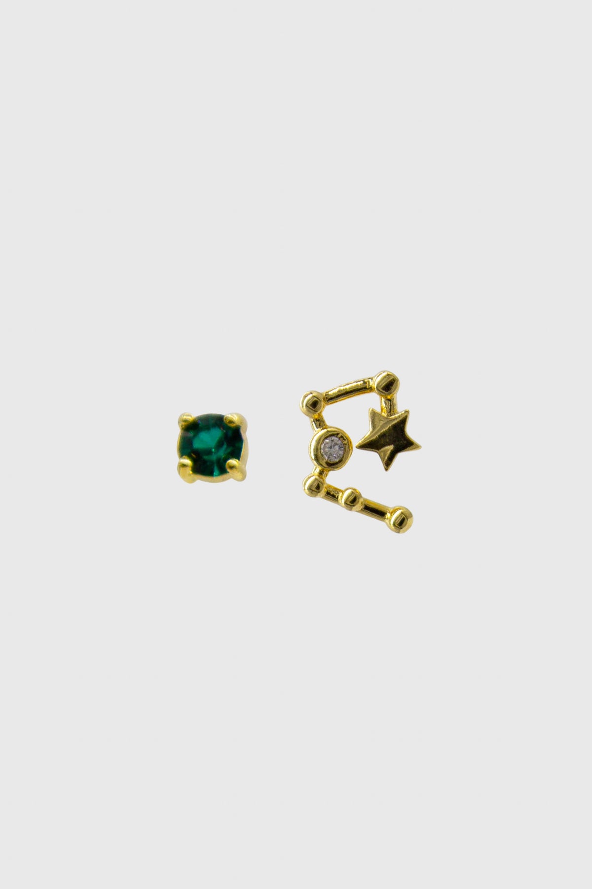 Gold birthstone zodiac earrings / May - Emerald green
