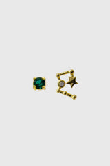 Gold birthstone zodiac earrings / May - Emerald green