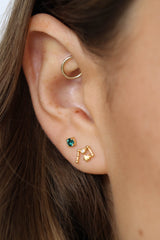 Gold birthstone zodiac earrings / May - Emerald green