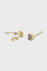 Gold birthstone zodiac earrings / Jun - Tanzanite indigo blue