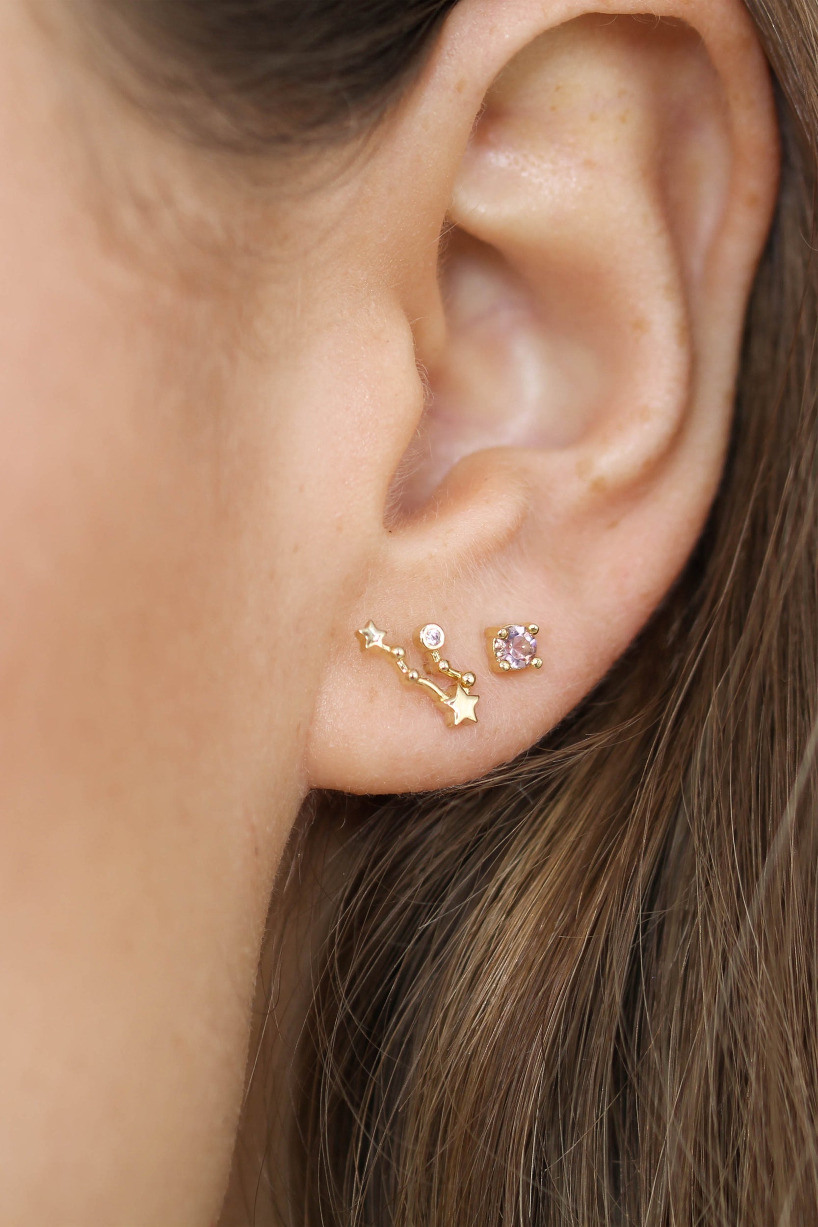 Gold birthstone zodiac earrings / Jun - Tanzanite indigo blue