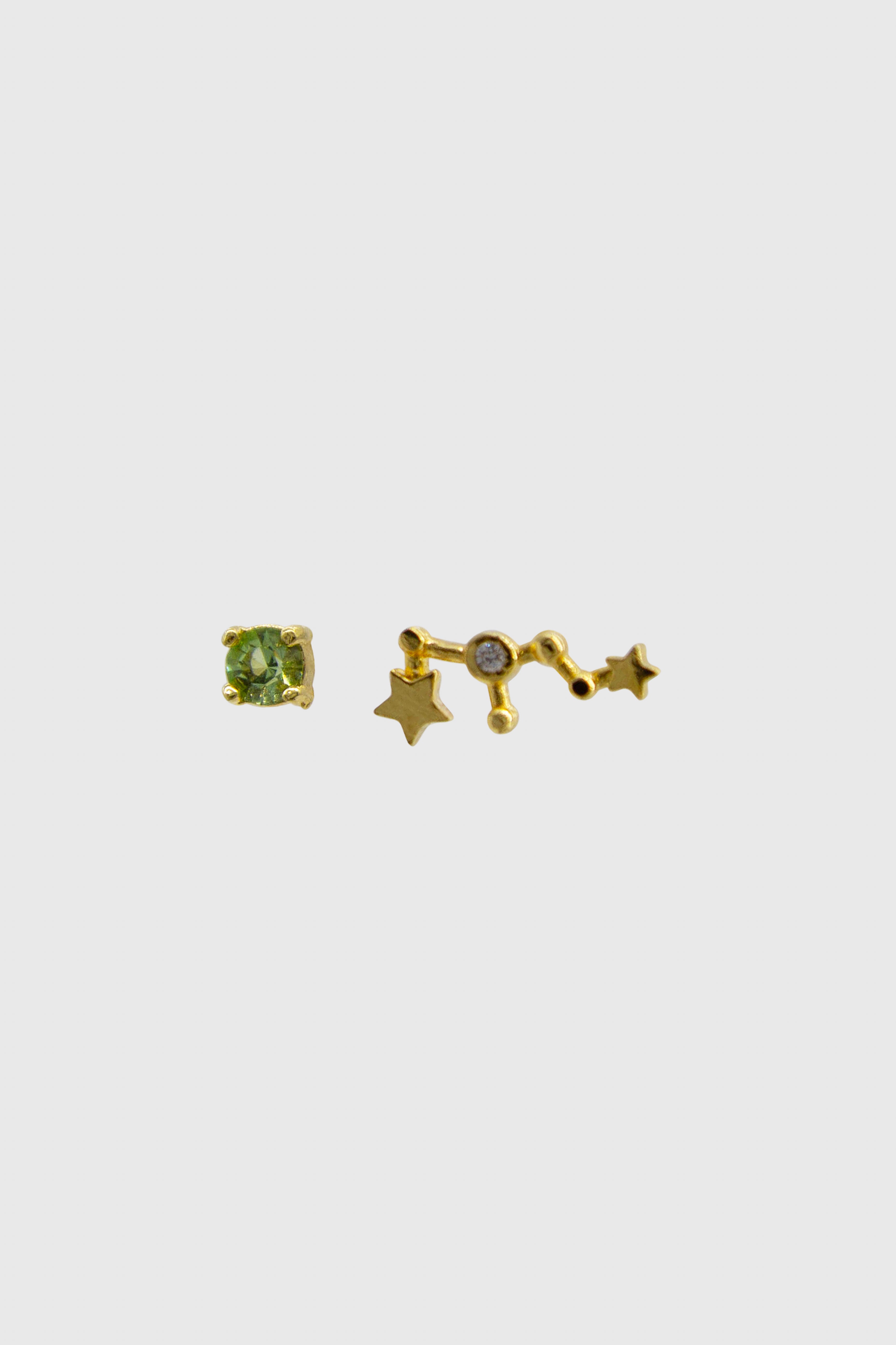 Gold birthstone zodiac earrings / Aug - Peridot light green