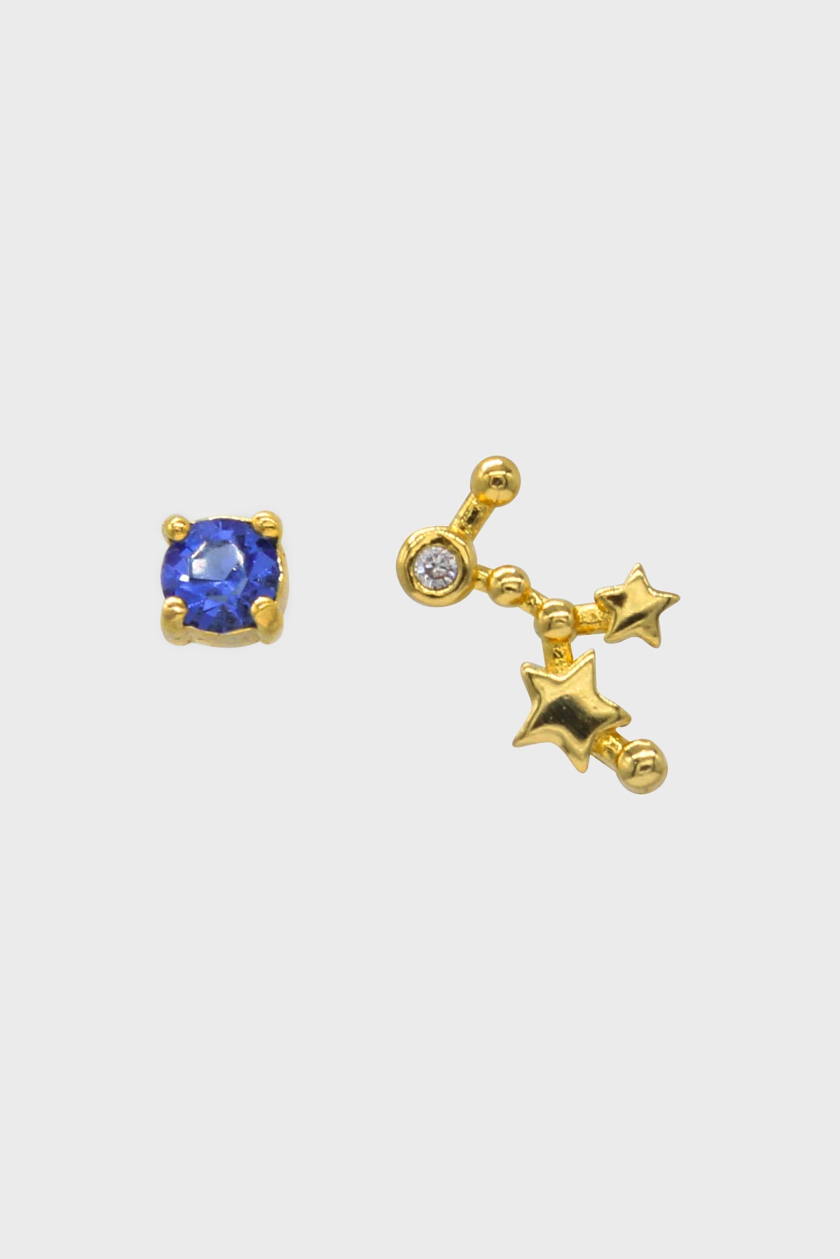 Gold birthstone zodiac earrings / Sep - Sapphire dark blue