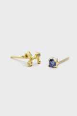 Gold birthstone zodiac earrings / Sep - Sapphire dark blue