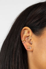 Gold birthstone zodiac earrings / Oct - Opal iridescent ivory