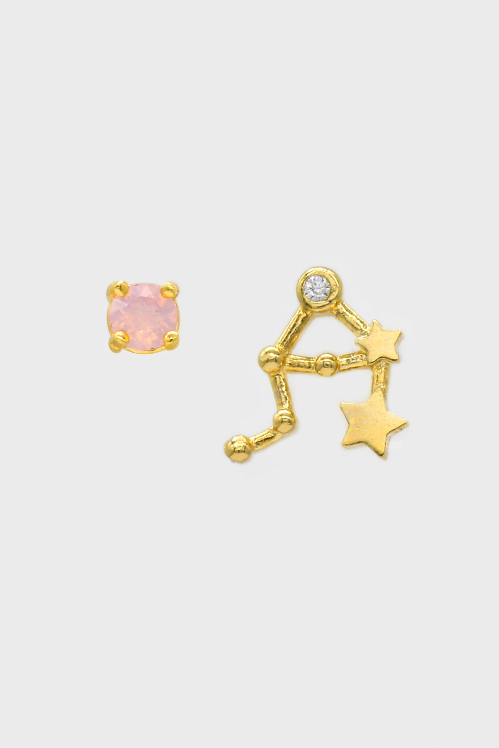 Gold birthstone zodiac earrings / Oct - Opal iridescent ivory