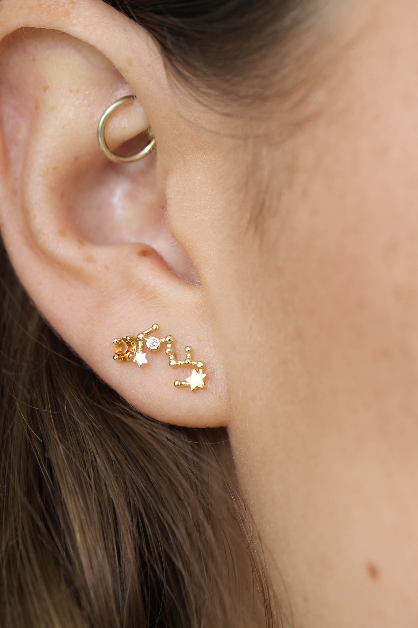 Gold birthstone zodiac earrings / Nov - Topaz yellow