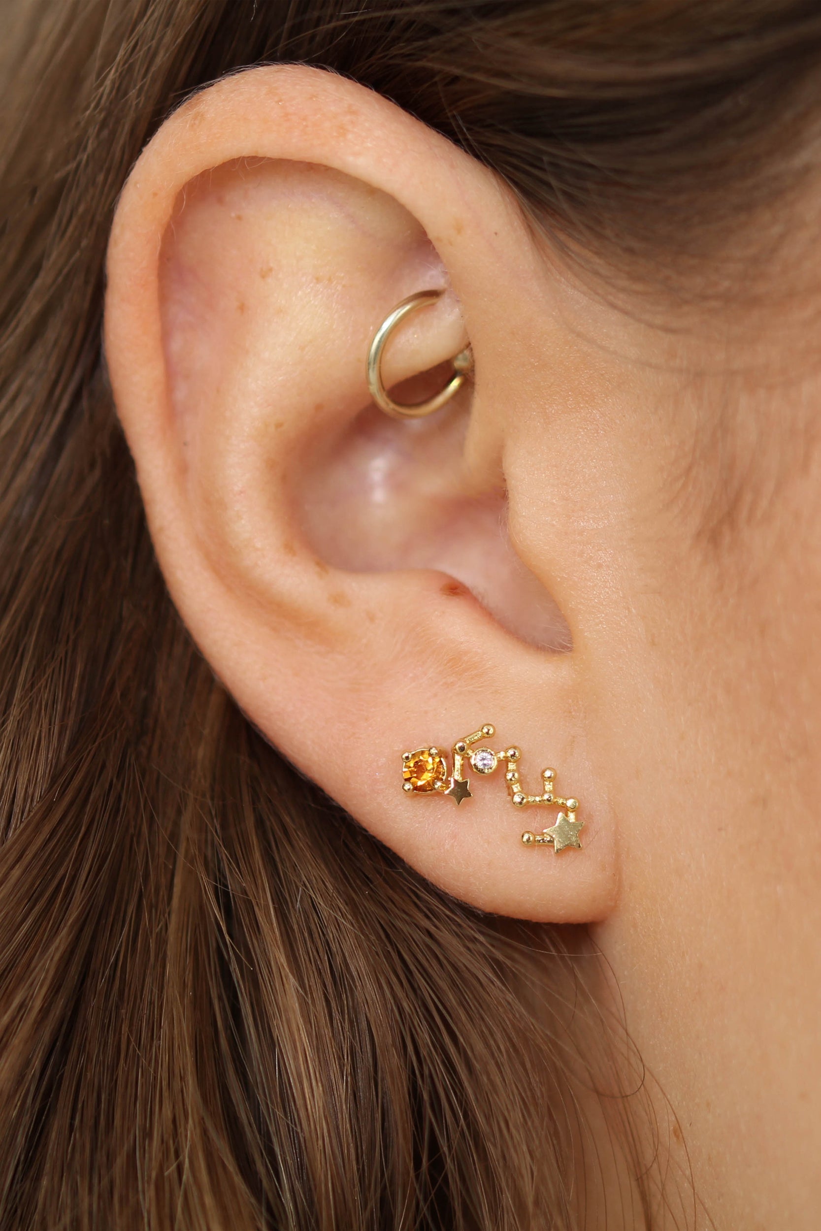 Gold birthstone zodiac earrings / Nov - Topaz yellow