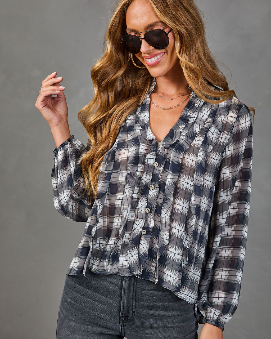 Jenna Plaid Ruffle Blouse