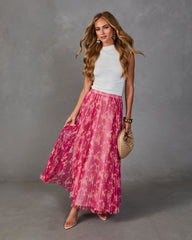 Whispered Rose Pleated Tulle Floral Maxi Skirt