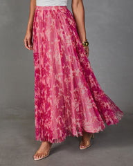 Whispered Rose Pleated Tulle Floral Maxi Skirt