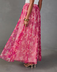 Whispered Rose Pleated Tulle Floral Maxi Skirt