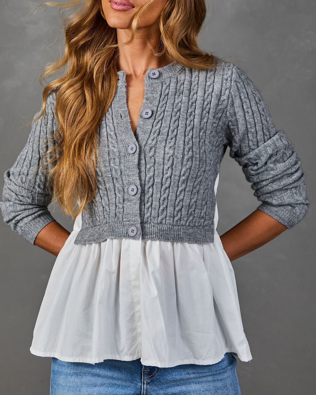 Sunday Nights Twofer Cable Knit Peplum Sweater