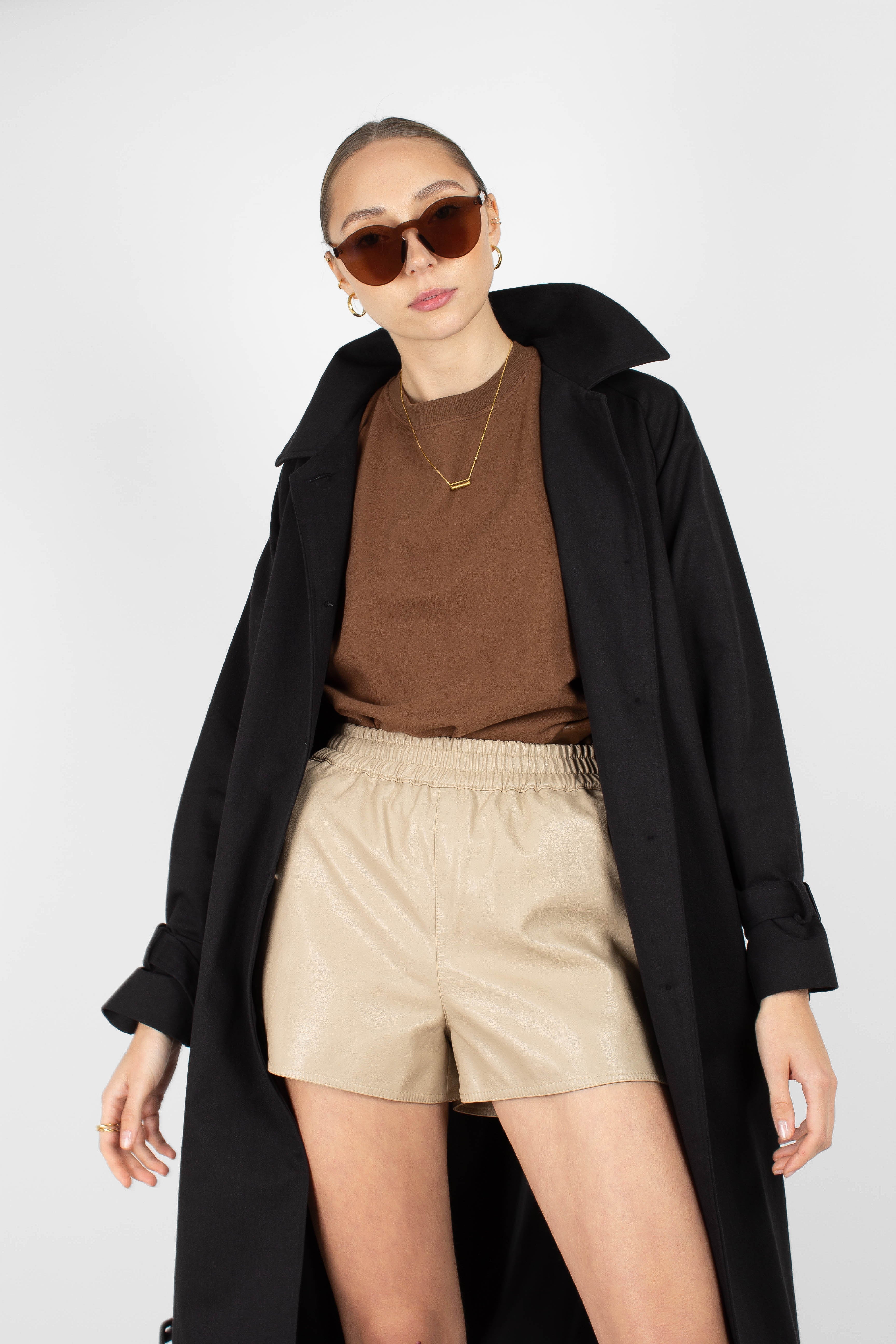 Black single breasted back detail trench coat