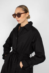 Black single breasted back detail trench coat