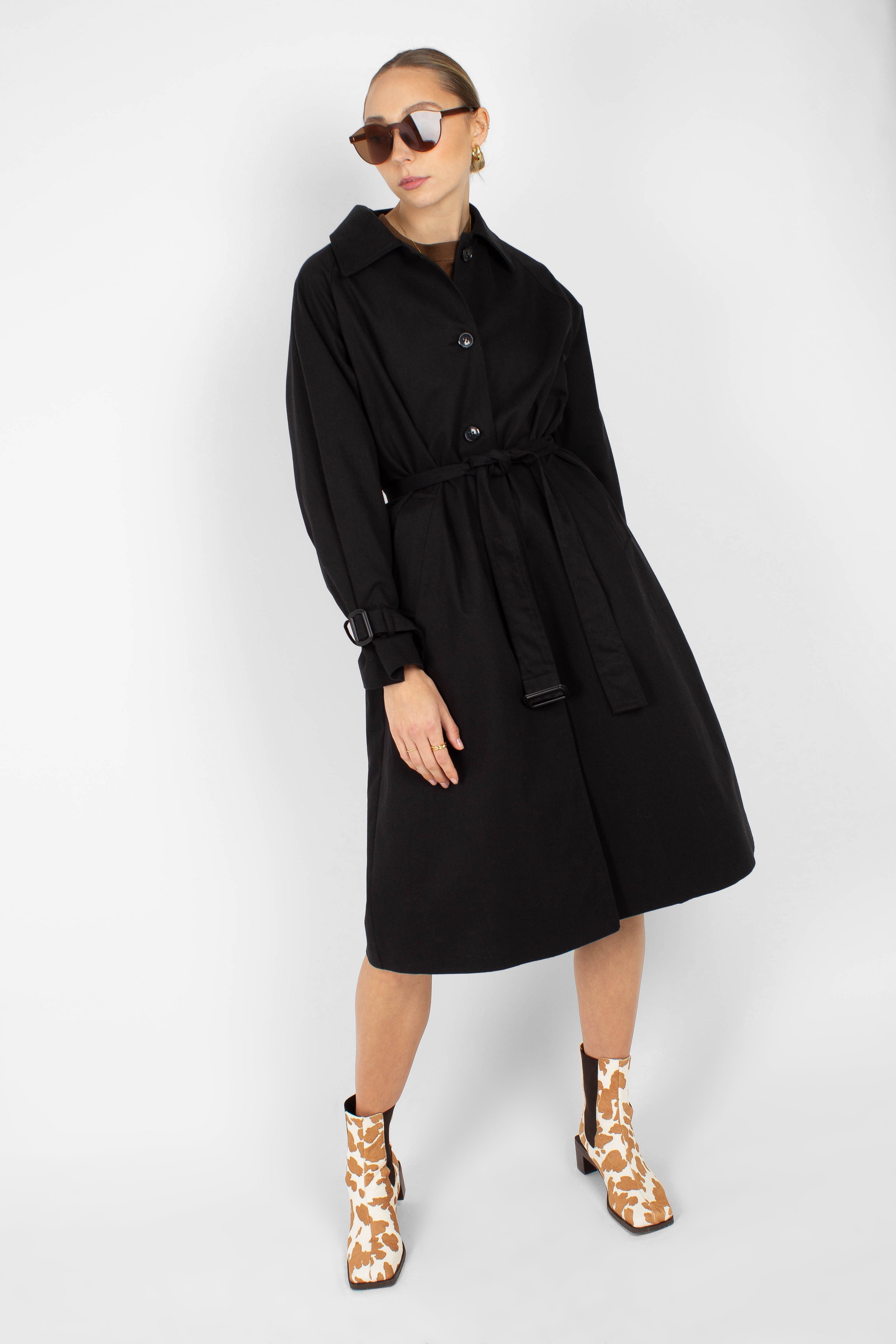Black single breasted back detail trench coat